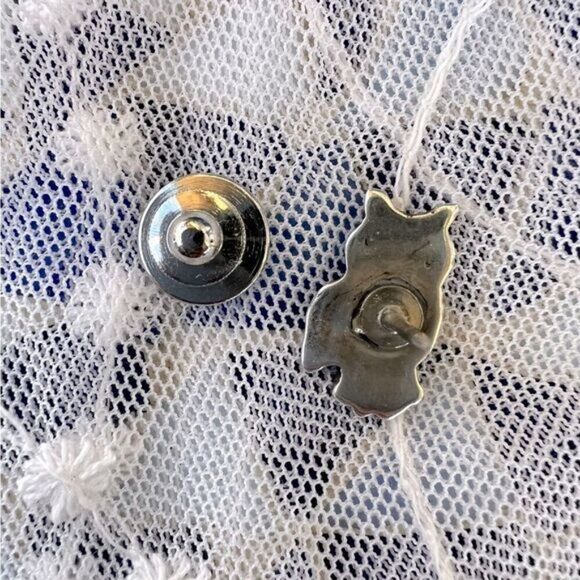 Vintage Sterling Owl Tie Tac Pin with Turquoise Inlay Eyes Unisex - Picture 7 of 10